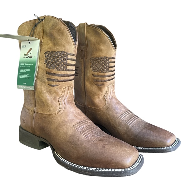 New Ariat Men's Circuit Patriot Weathered Tan Western Leather Boots Size 11 - Picture 1 of 8